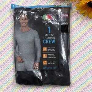 NWT Fruit of the Loom Crew Neck Black Thermal Waffle Base Top Tee Men's Size 2XL